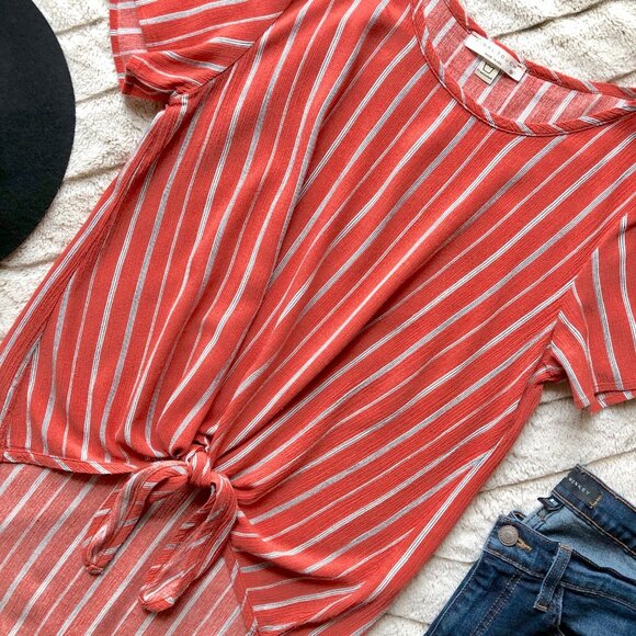 Final Touch Striped Tie-Front High Low Top - Picture 2 of 7